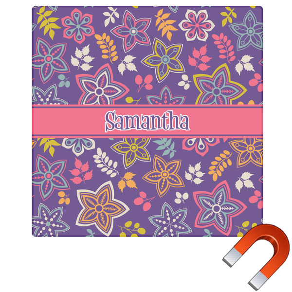 Custom Simple Floral Square Car Magnet - 6" (Personalized)