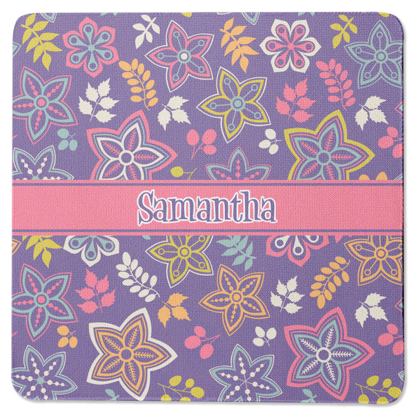 Custom Simple Floral Square Rubber Backed Coaster (Personalized)