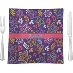 Simple Floral 9.5" Glass Square Lunch / Dinner Plate- Single or Set of 4 (Personalized)