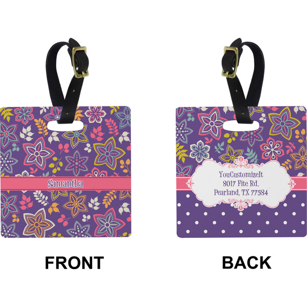 Simple Floral Square Luggage Tag (Front + Back)