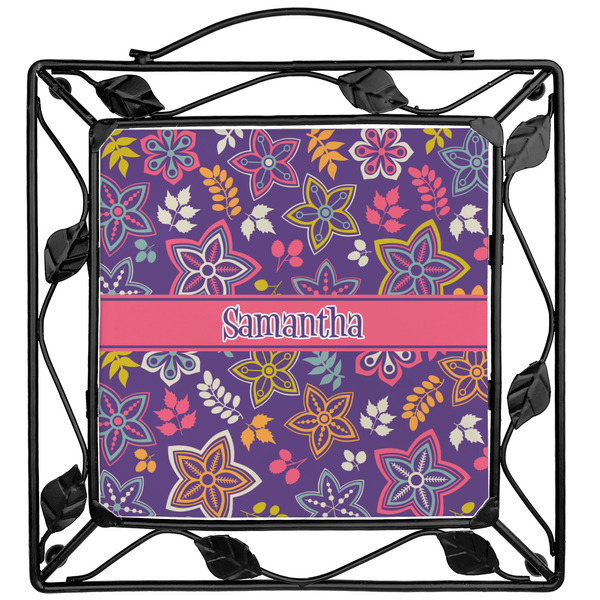 Custom Simple Floral Square Trivet (Personalized)