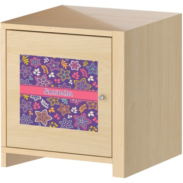 Simple Floral Square Wall Decal on Wooden Cabinet