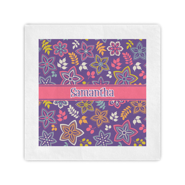 Custom Simple Floral Cocktail Napkins (Personalized)