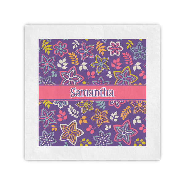 Custom Simple Floral Standard Cocktail Napkins (Personalized)