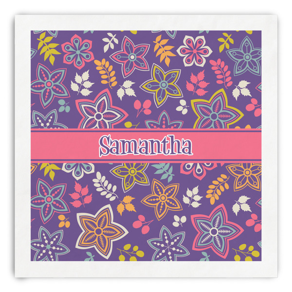 Custom Simple Floral Paper Dinner Napkins (Personalized)