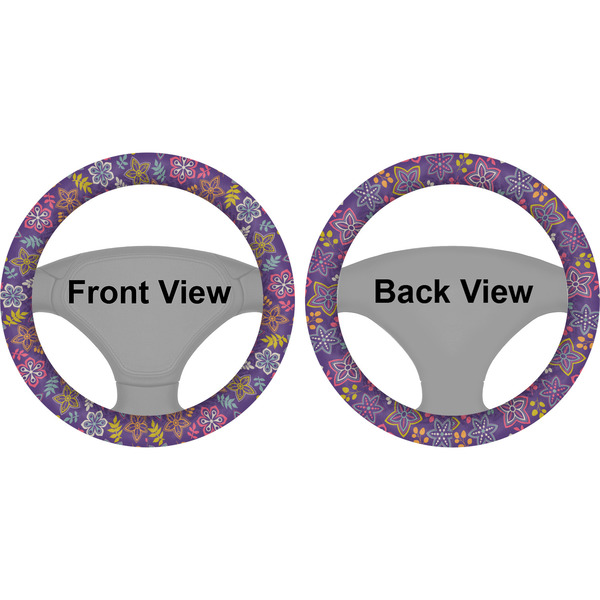 Simple Floral Steering Wheel Cover- Front and Back