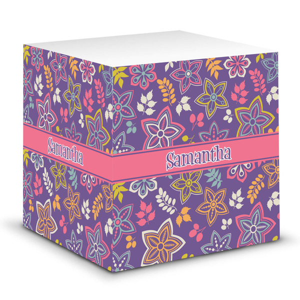 Custom Simple Floral Sticky Note Cube (Personalized)
