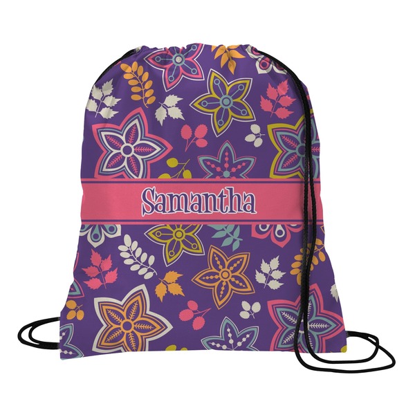 Custom Simple Floral Drawstring Backpack - Medium (Personalized)