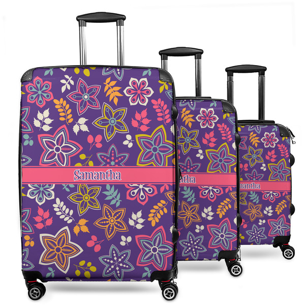 Custom Simple Floral 3 Piece Luggage Set - 20" Carry On, 24" Medium Checked, 28" Large Checked (Personalized)