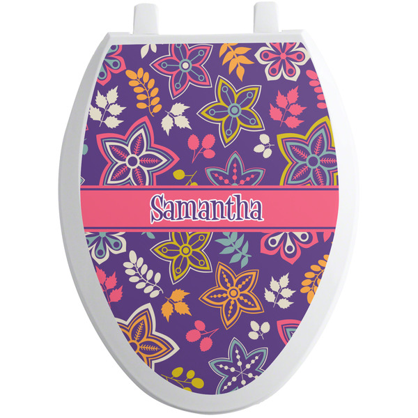 Custom Simple Floral Toilet Seat Decal - Elongated (Personalized)