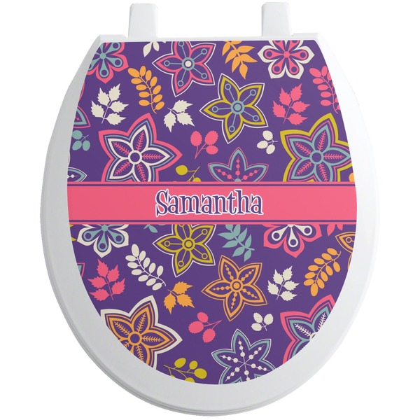Custom Simple Floral Toilet Seat Decal - Round (Personalized)