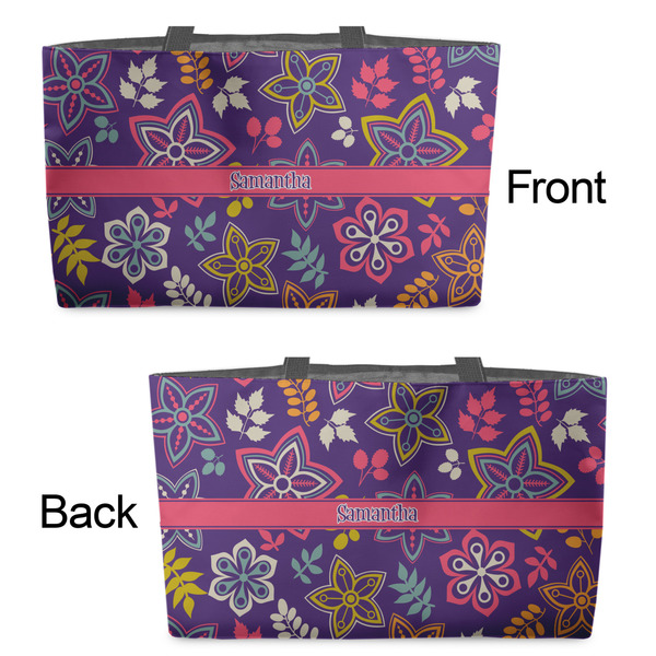 Simple Floral Tote w/Black Handles - Front & Back Views