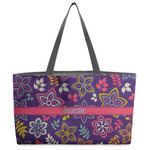 Simple Floral Beach Totes Bag - w/ Black Handles (Personalized)