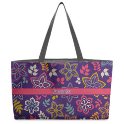 Simple Floral Beach Totes Bag - w/ Black Handles (Personalized)