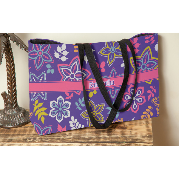 Simple Floral Tote w/Black Handles - Lifestyle View