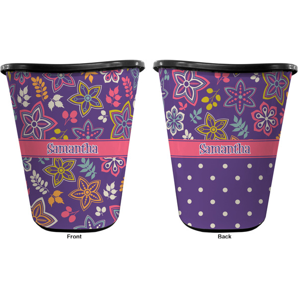 Simple Floral Trash Can Black - Front and Back - Apvl