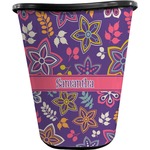 Simple Floral Waste Basket - Single Sided (Black) (Personalized)