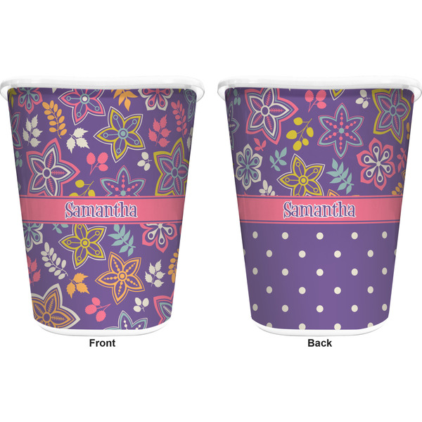 Simple Floral Trash Can White - Front and Back - Apvl