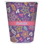 Simple Floral Waste Basket - Single Sided (White) (Personalized)
