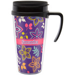 Simple Floral Acrylic Travel Mug with Handle (Personalized)