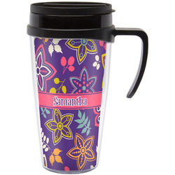 Simple Floral Acrylic Travel Mug with Handle (Personalized)