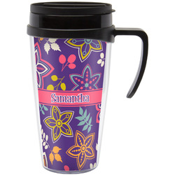 Simple Floral Acrylic Travel Mug with Handle (Personalized)