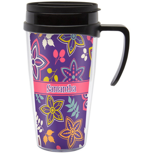 Custom Simple Floral Acrylic Travel Mug with Handle (Personalized)