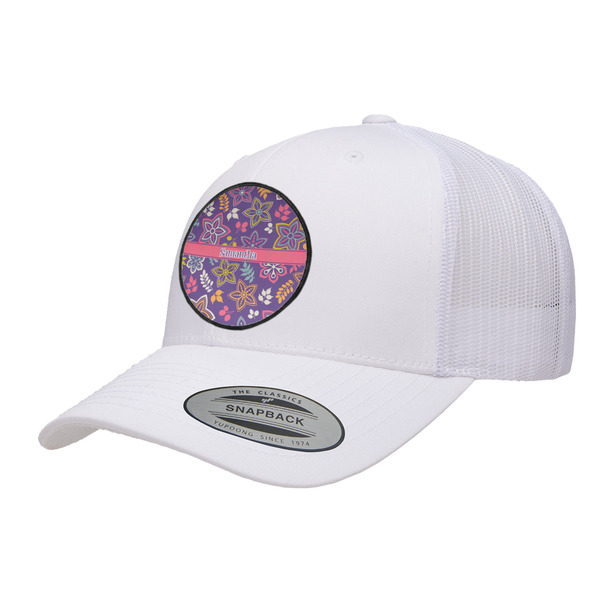 Custom Simple Floral Trucker Hat - White (Personalized)