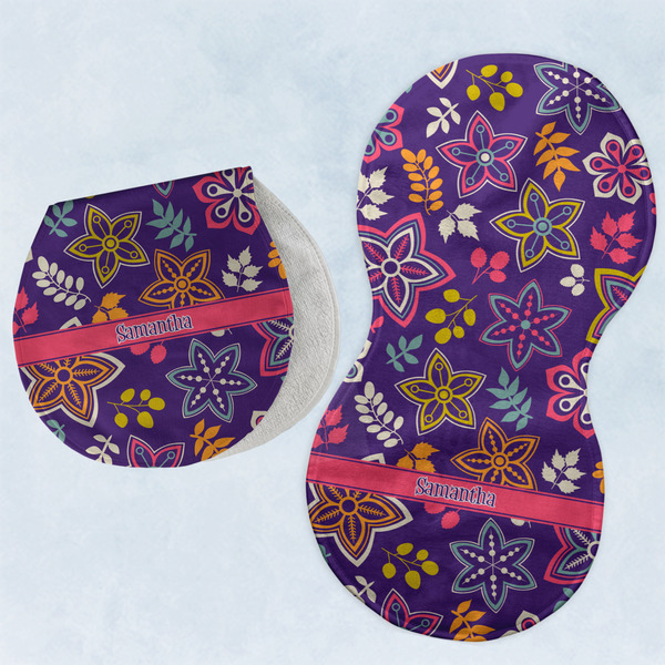 Custom Simple Floral Burp Pads - Velour - Set of 2 w/ Name or Text