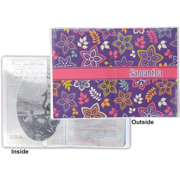 Simple Floral Vinyl Passport Holder - Flat Front and Back