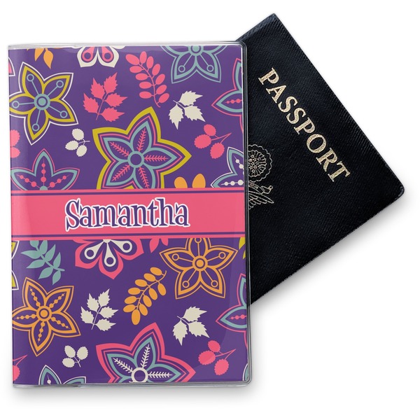 Custom Simple Floral Vinyl Passport Holder (Personalized)