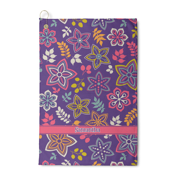 Custom Simple Floral Waffle Weave Golf Towel (Personalized)