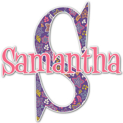 Simple Floral Name & Initial Decal - Custom Sized (Personalized)