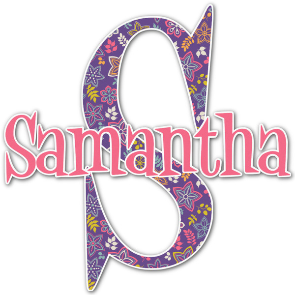 Custom Simple Floral Name & Initial Decal - Up to 9"x9" (Personalized)