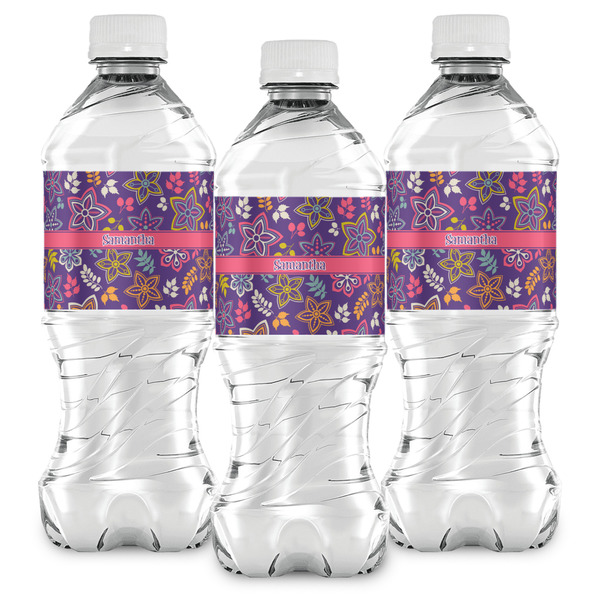 Simple Floral Water Bottle Labels - Front View