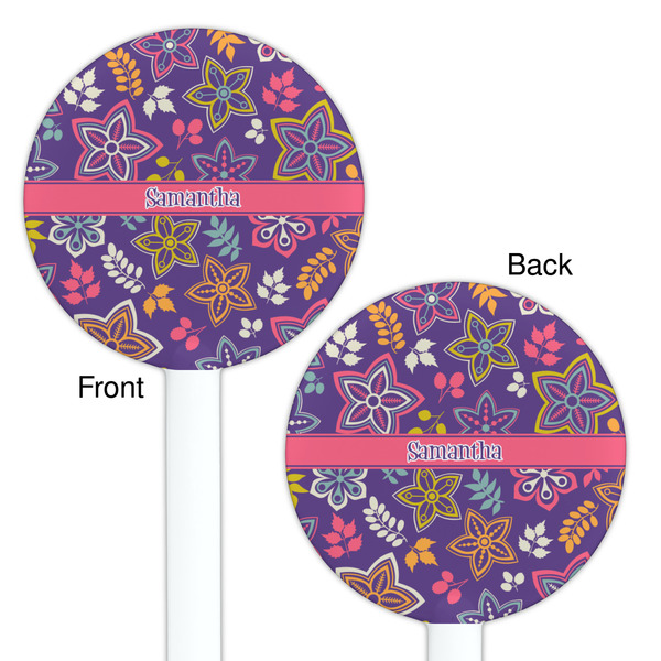 Simple Floral White Plastic 5.5" Stir Stick - Double Sided - Round - Front & Back
