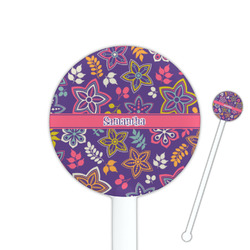 Simple Floral 5.5" Round Plastic Stir Sticks - White - Single Sided (Personalized)