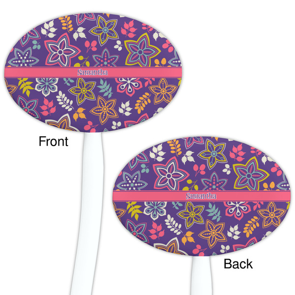 Simple Floral White Plastic 7" Stir Stick - Double Sided - Oval - Front & Back