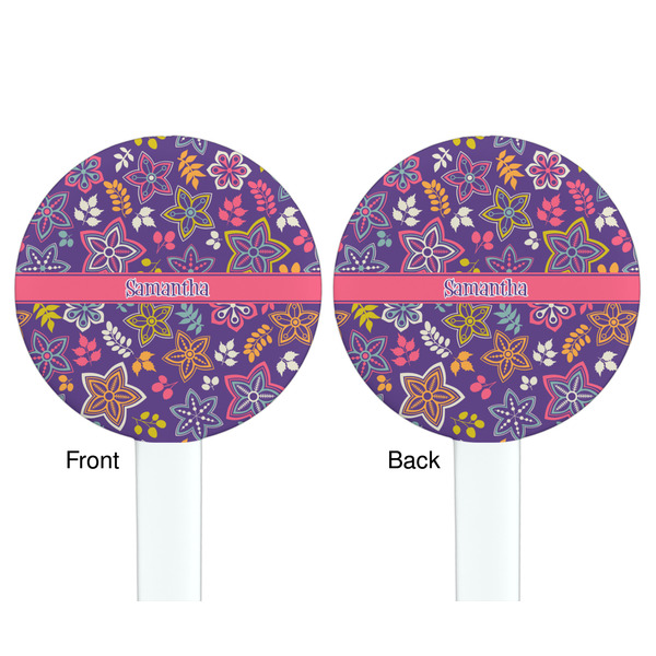 Simple Floral White Plastic 7" Stir Stick - Double Sided - Round - Front & Back