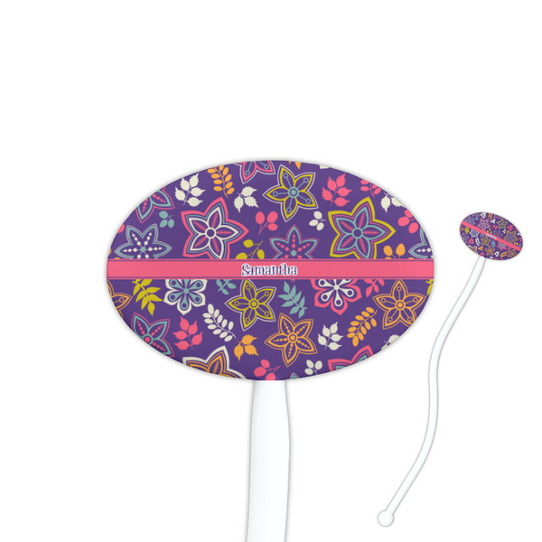 Custom Simple Floral 7" Oval Plastic Stir Sticks - White - Single Sided (Personalized)