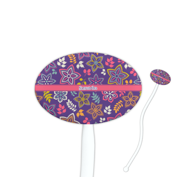 Custom Simple Floral Oval Plastic Stir Sticks (Personalized)
