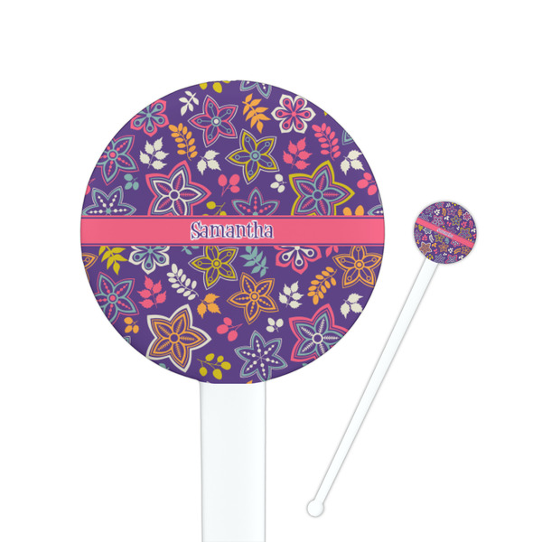 Custom Simple Floral 7" Round Plastic Stir Sticks - White - Double Sided (Personalized)