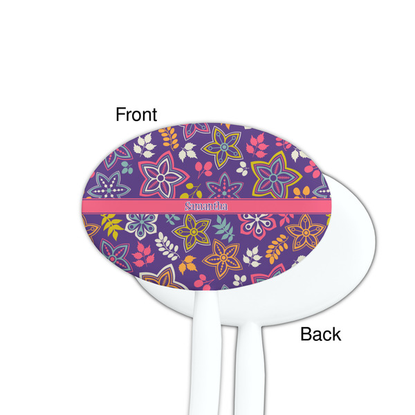 Simple Floral White Plastic 7" Stir Stick - Single Sided - Oval - Front & Back