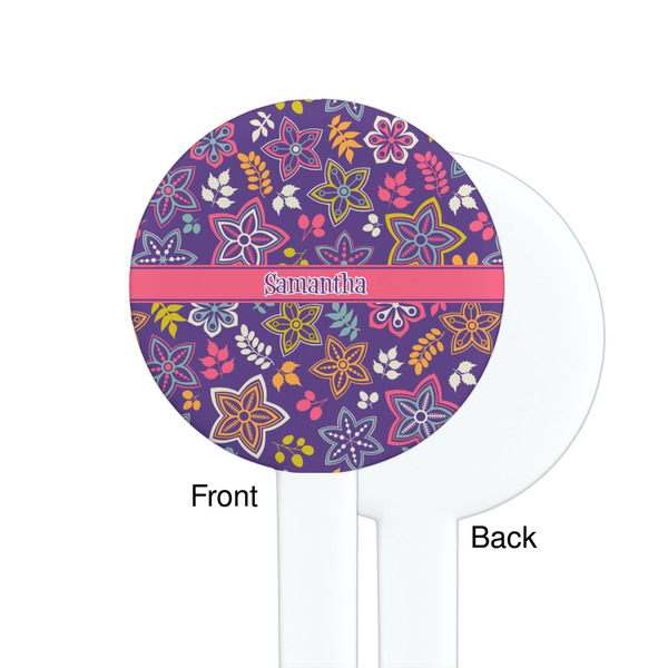 Simple Floral White Plastic 7" Stir Stick - Single Sided - Round - Front & Back