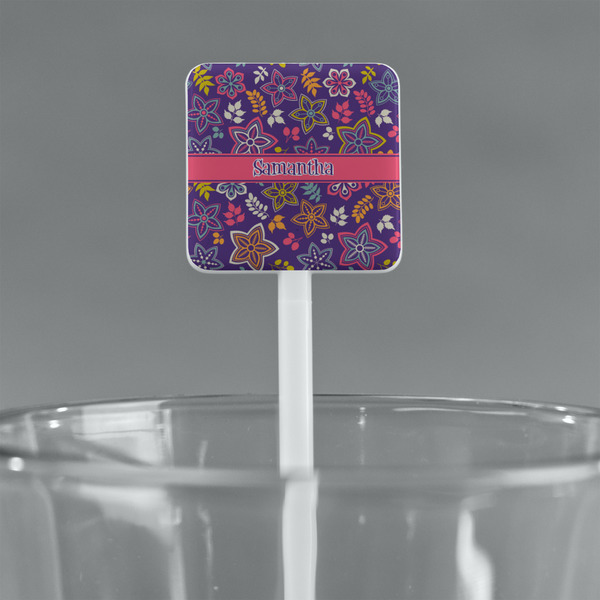 Simple Floral White Plastic Stir Stick - Square - Main
