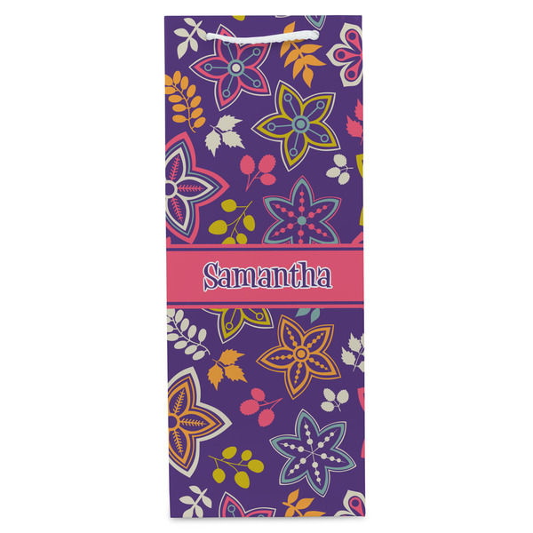 Simple Floral Wine Gift Bag - Gloss - Front