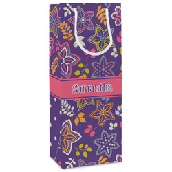 Simple Floral Wine Gift Bags - Matte (Personalized)