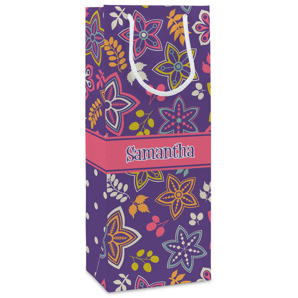 Custom Simple Floral Wine Gift Bags - Matte (Personalized)