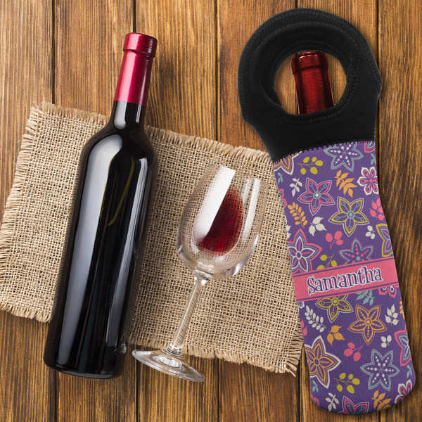 Simple Floral Wine Tote Bag - FLATLAY