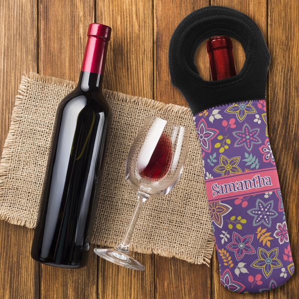 Simple Floral Wine Tote Bag - FLATLAY